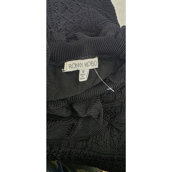 Ronny Kobo Women's Black Nova Dress Maxi Dress Stretchy Knitted Ruffle Sleeveles - Picture 4 of 13